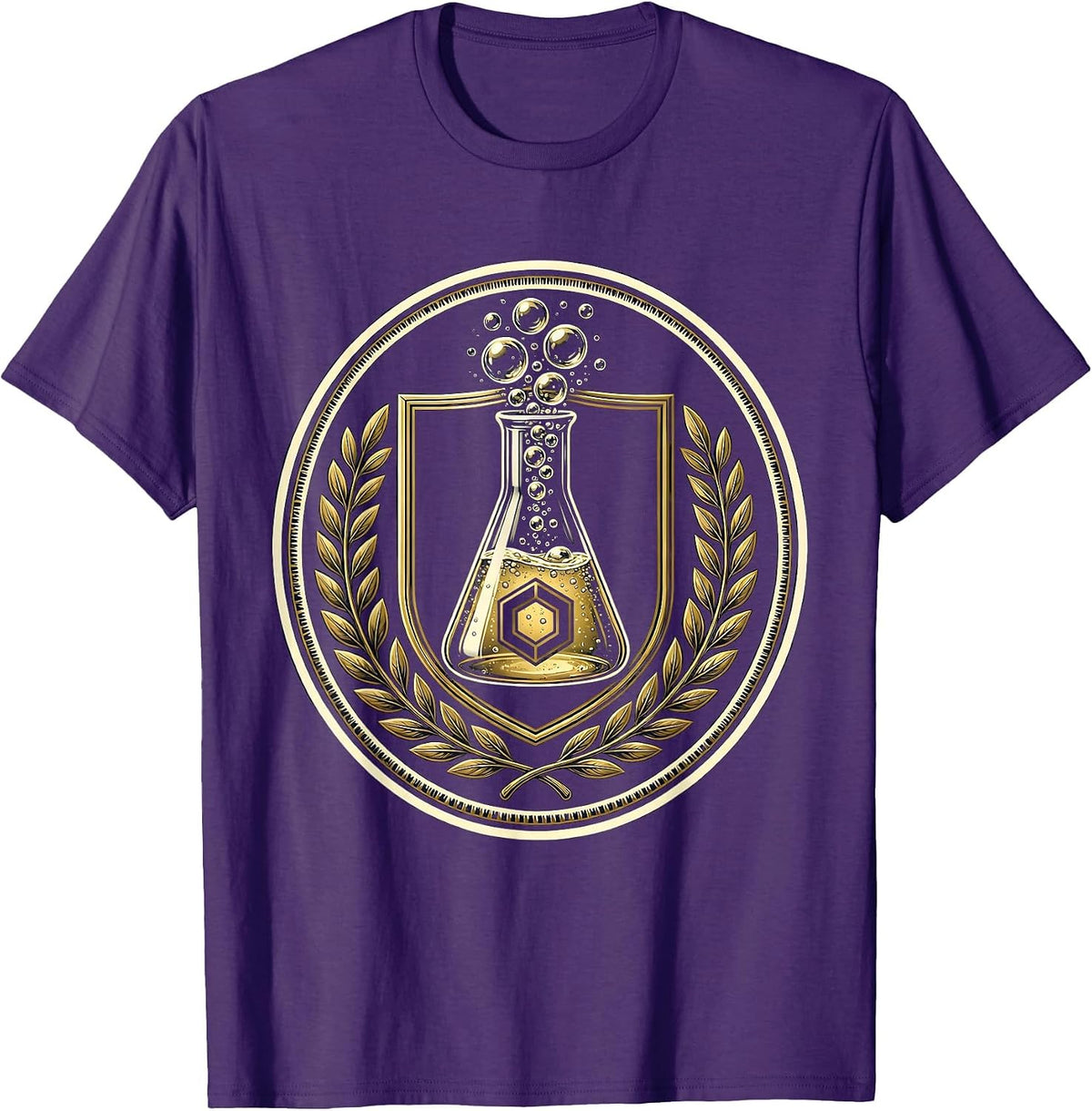 Chemistry Beaker Bubbling Colorful Liquid College T-Shirt - Purple