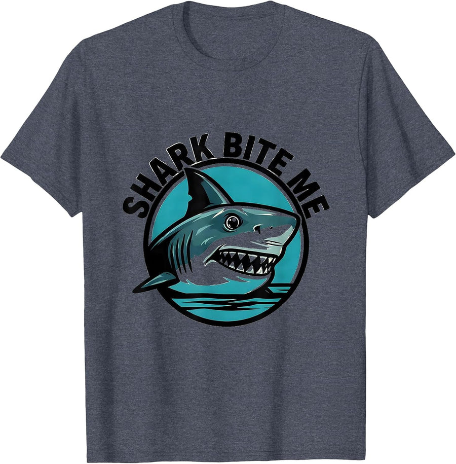 Shark Bite Me Funny Shark Lover Ocean Wildlife Humor T-Shirt - Heather Blue