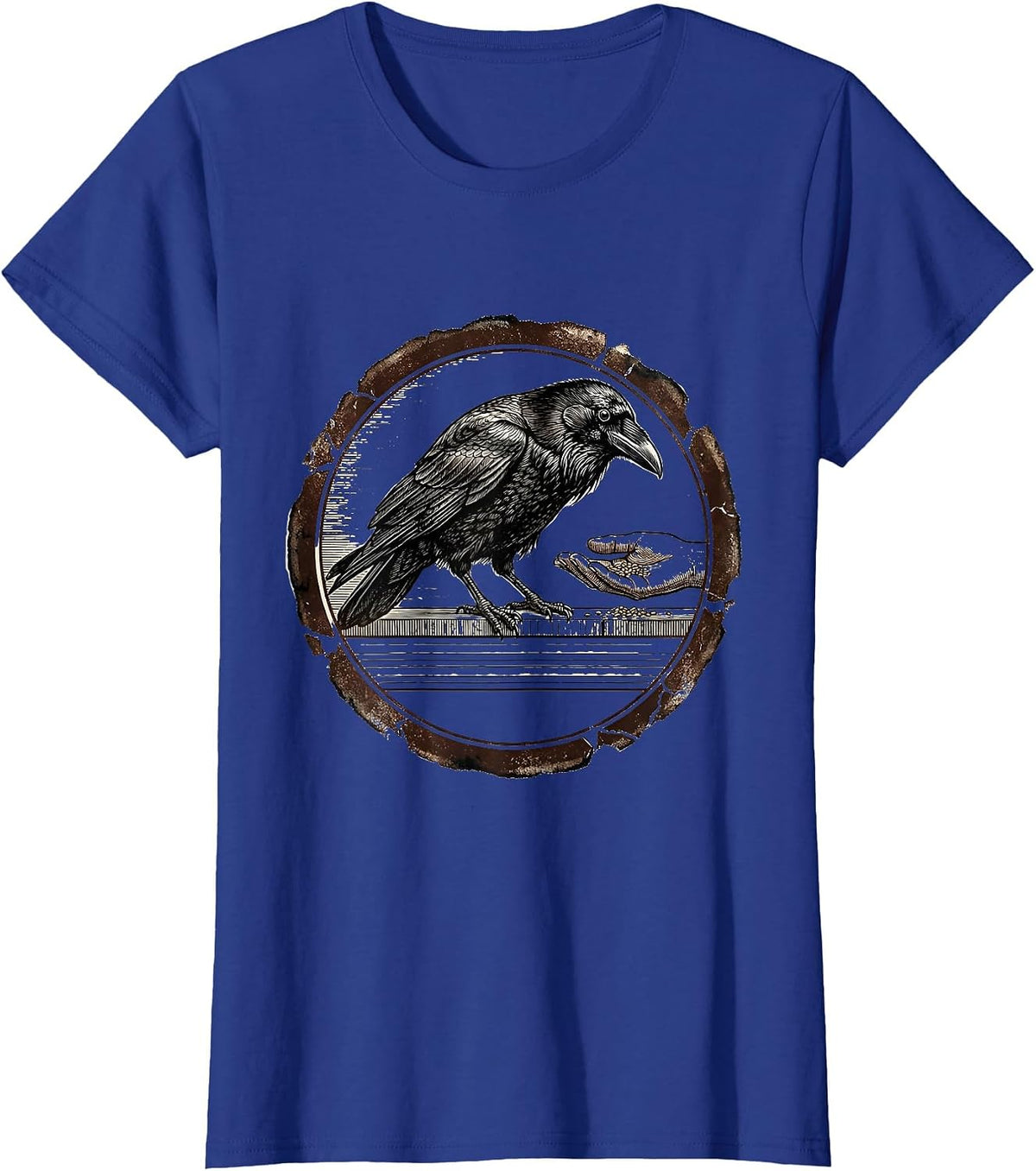 Women's Stamped Crow Seal Dark Humor Gothic Bird Lover T-Shirt - Royal Blue