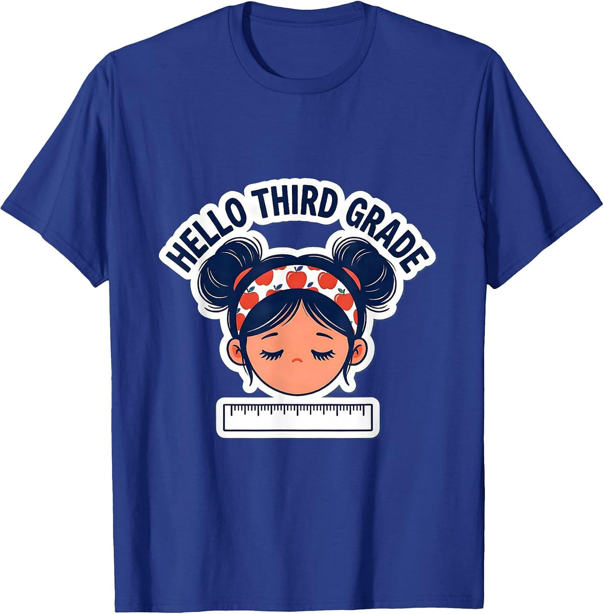 Hello Third Grade Back To School Messy Bun Funny Girl T-Shirt - Royal Blue