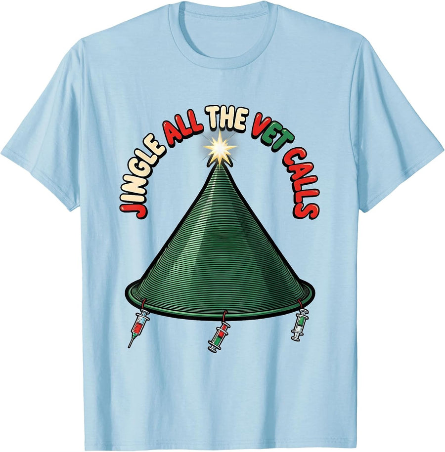 Men's Jingle All The Vet Calls Funny Veterinary Tech Christmas T-Shirt - Baby Blue