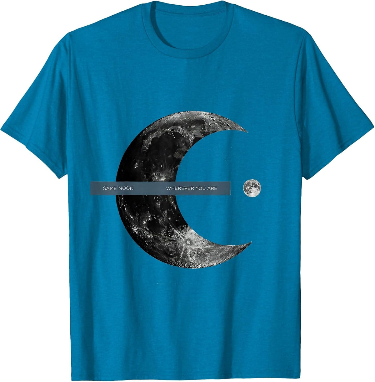 Same Moon, Wherever You Are Minimalist Celestial Astronomy T-Shirt - Sapphire Blue