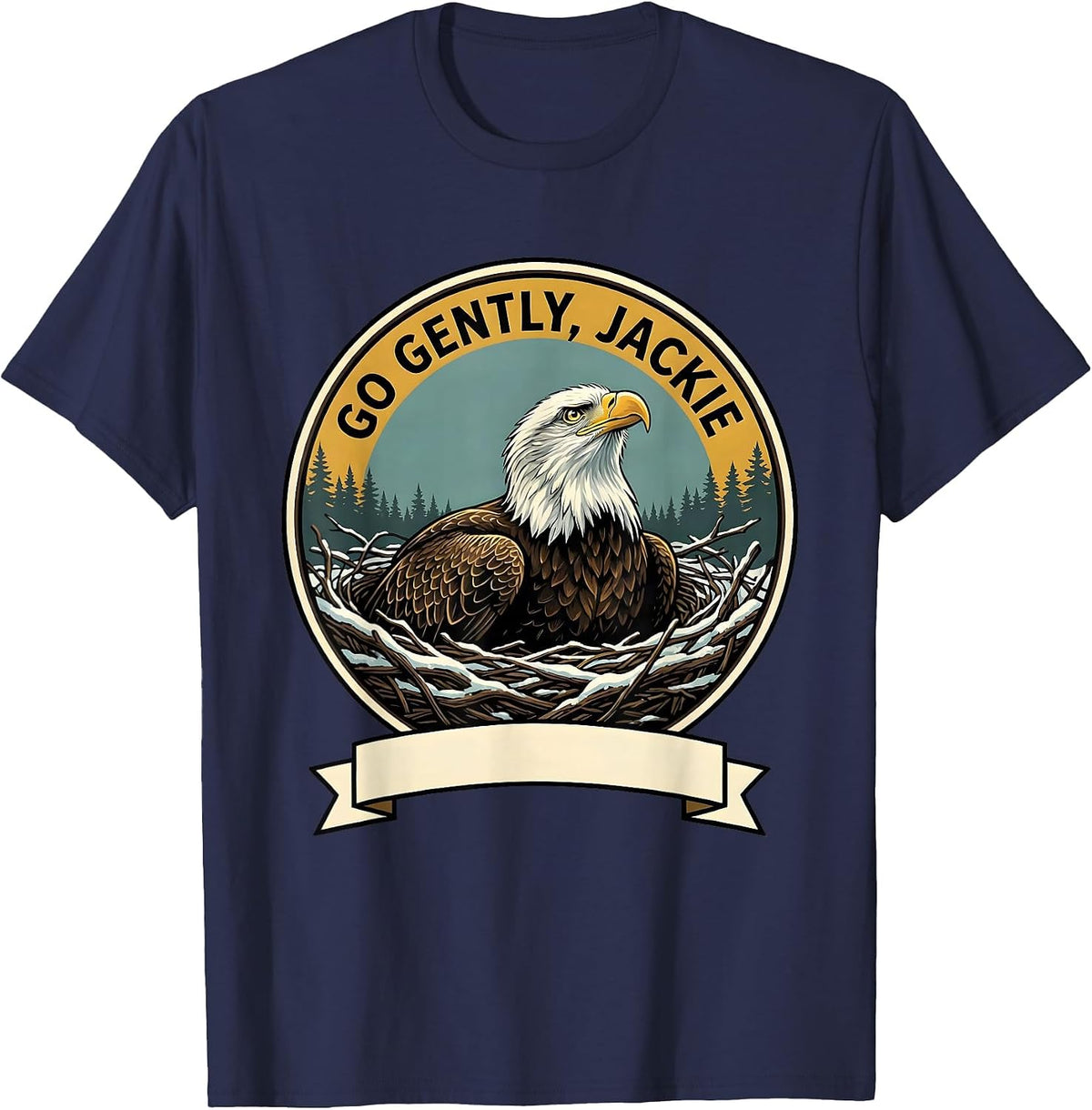 Men's Go Gently, Jackie Memorial Bald Eagle Tribute Wildlife T-Shirt - Navy Blue
