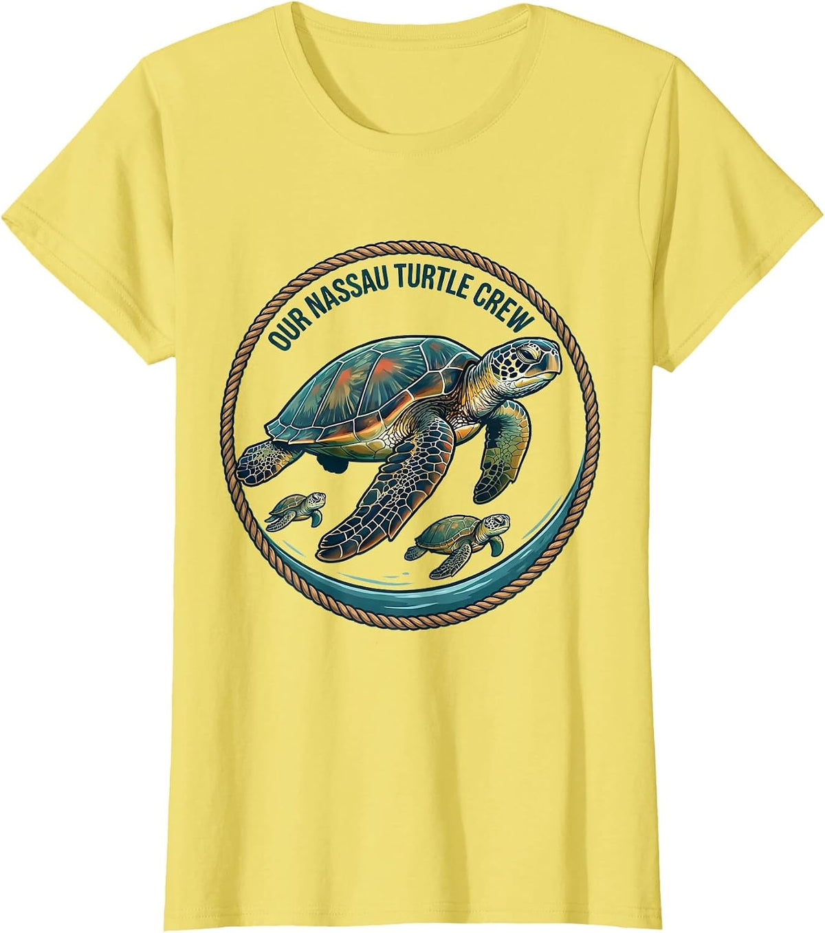 Women's Our Nassau Turtle Crew Retro Sea Turtle Ocean Animal Lover T-Shirt - Lemon Yellow