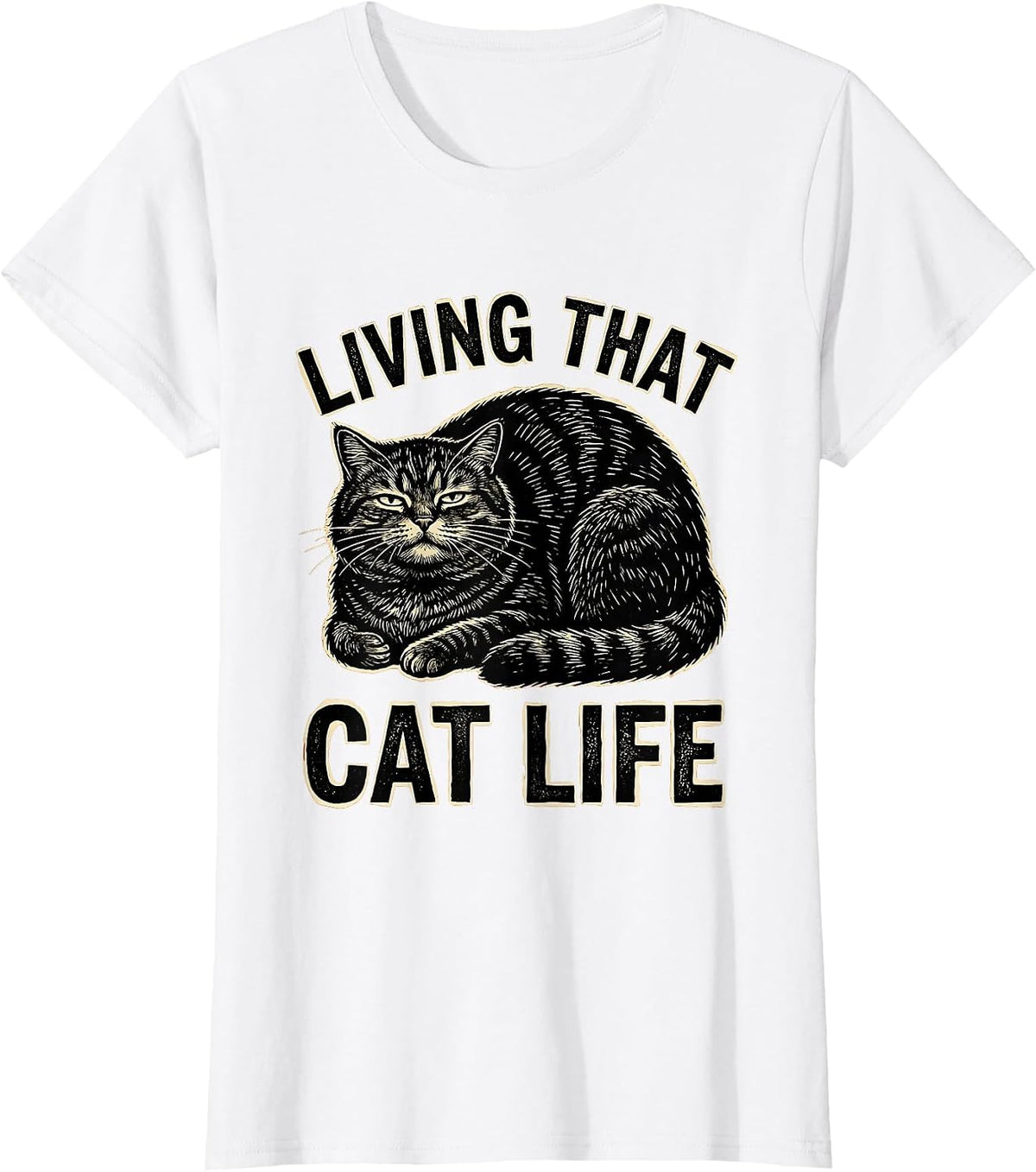 Living That Cat Life Feline Lover Design T-Shirt - White