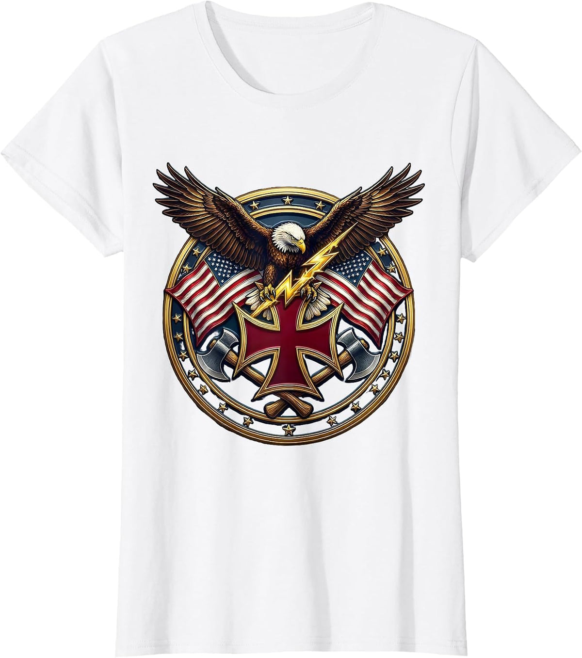 Women's Bald Eagle Lightning Bolt American Pride Graphic T-Shirt - White