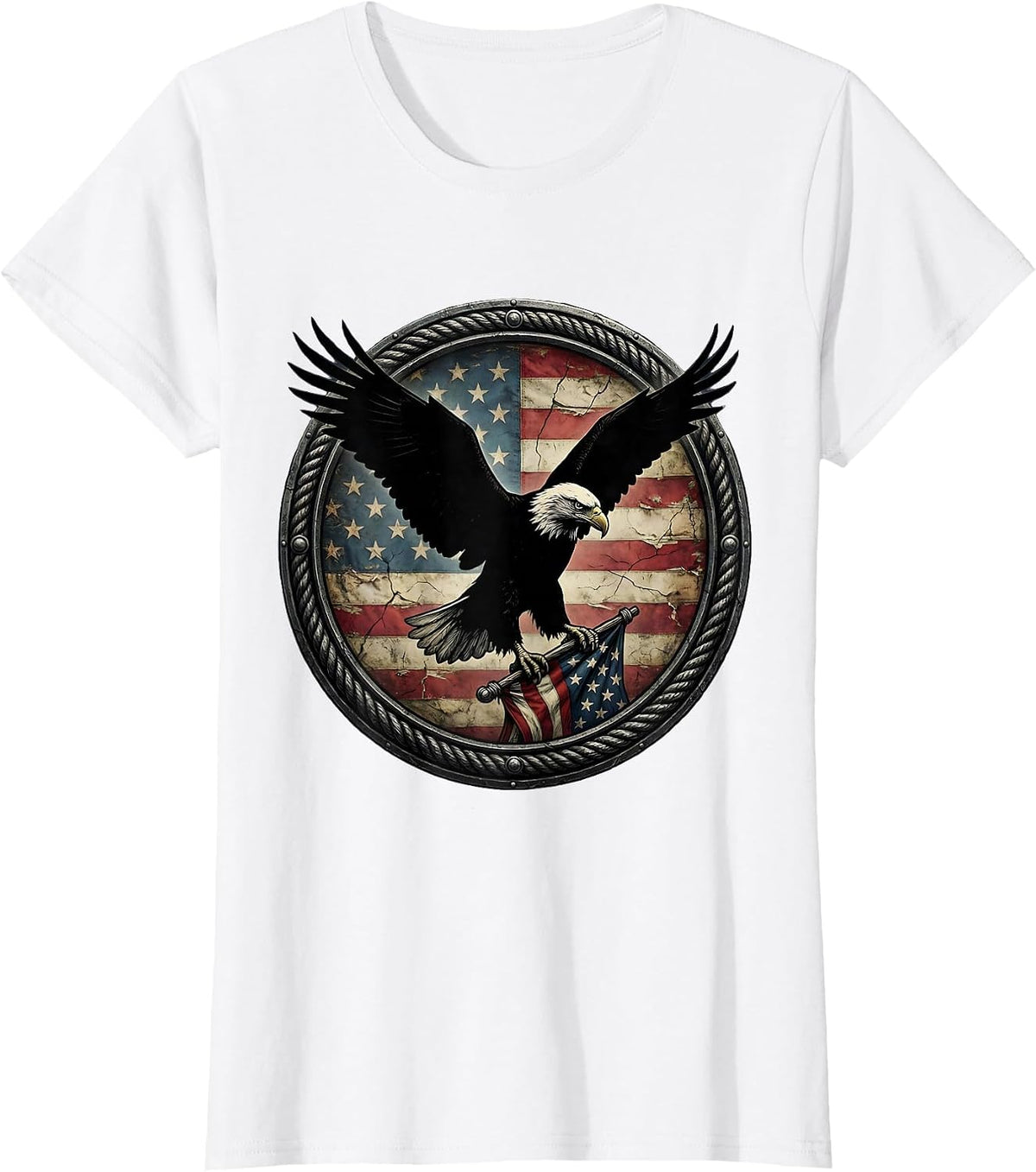 Women's Bald Eagle American Flag Patriotic Design T-Shirt - White