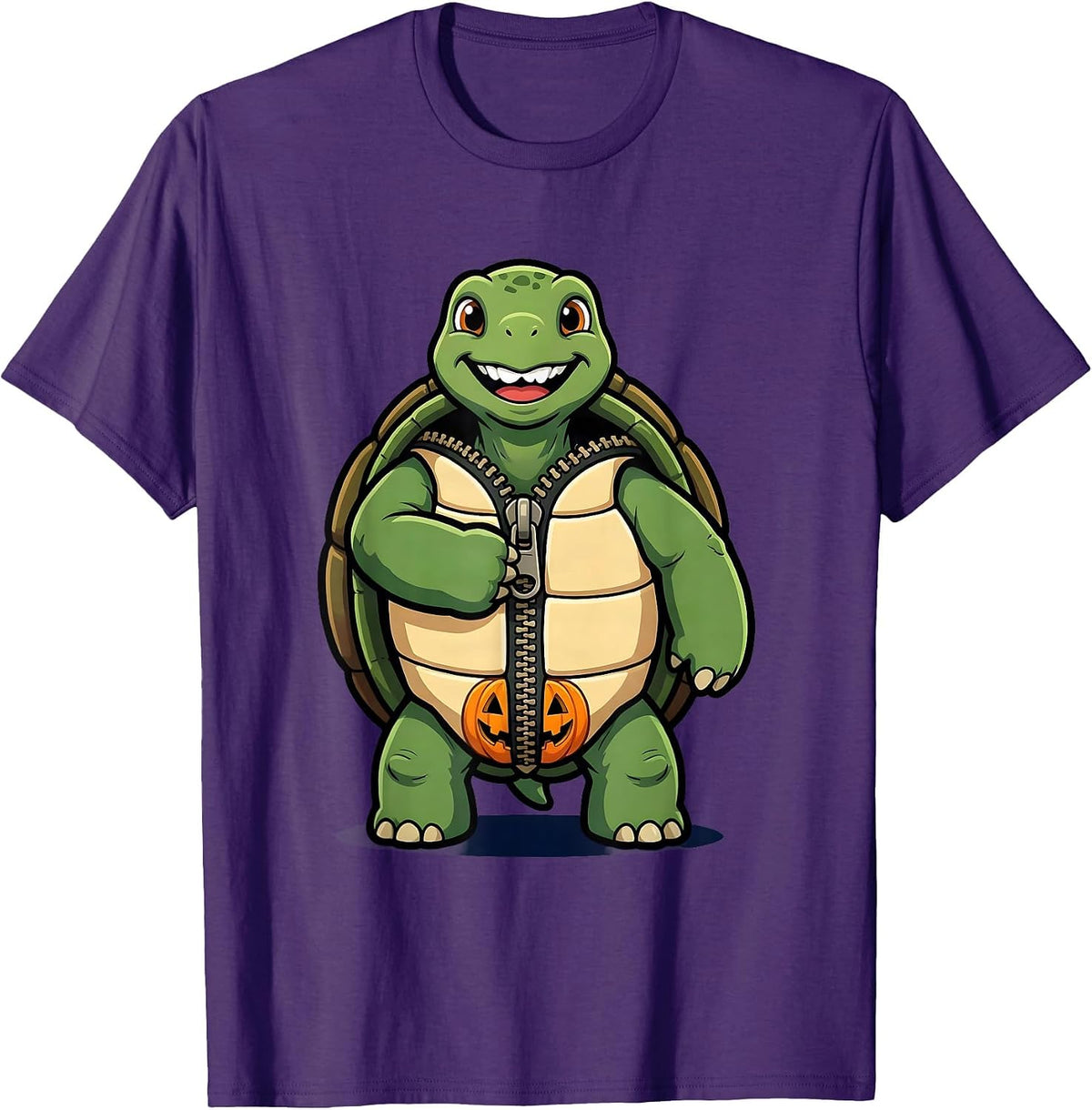 Cheerful Turtle Zips Shell Halloween Costume Humor T-Shirt - Purple