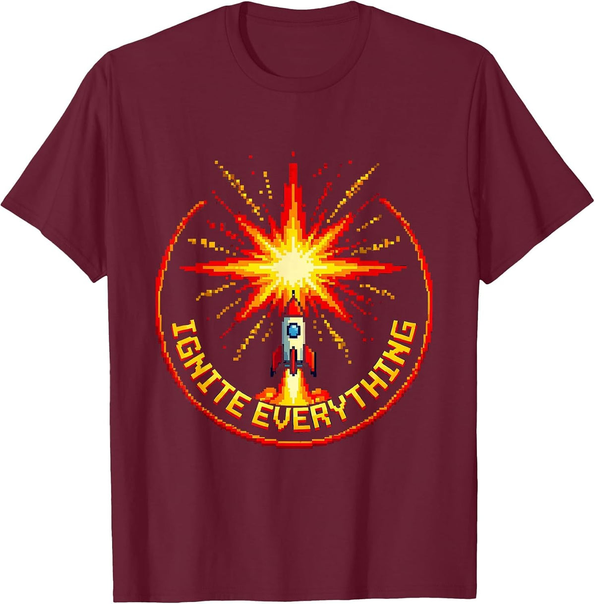 Ignite Everything Fireworks Explosion Design T-Shirt - Burgundy