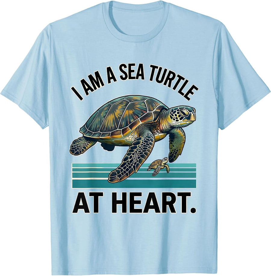 Men's I Am A Sea Turtle At Heart Midcentury Modern Ocean Animal T-Shirt - Baby Blue