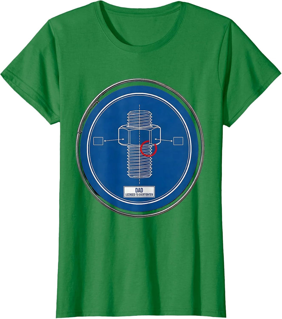 Women's Dad Licensed To Overtighten Funny Blueprint Family Role Gift T-Shirt - Kelly Green