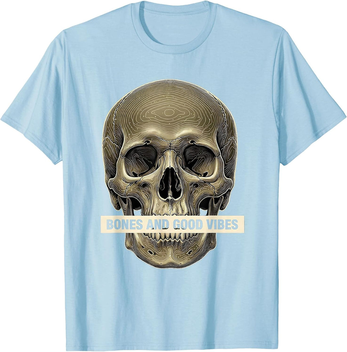 Men's Bones and Good Vibes Laid-Back Graphic Design T-Shirt - Baby Blue