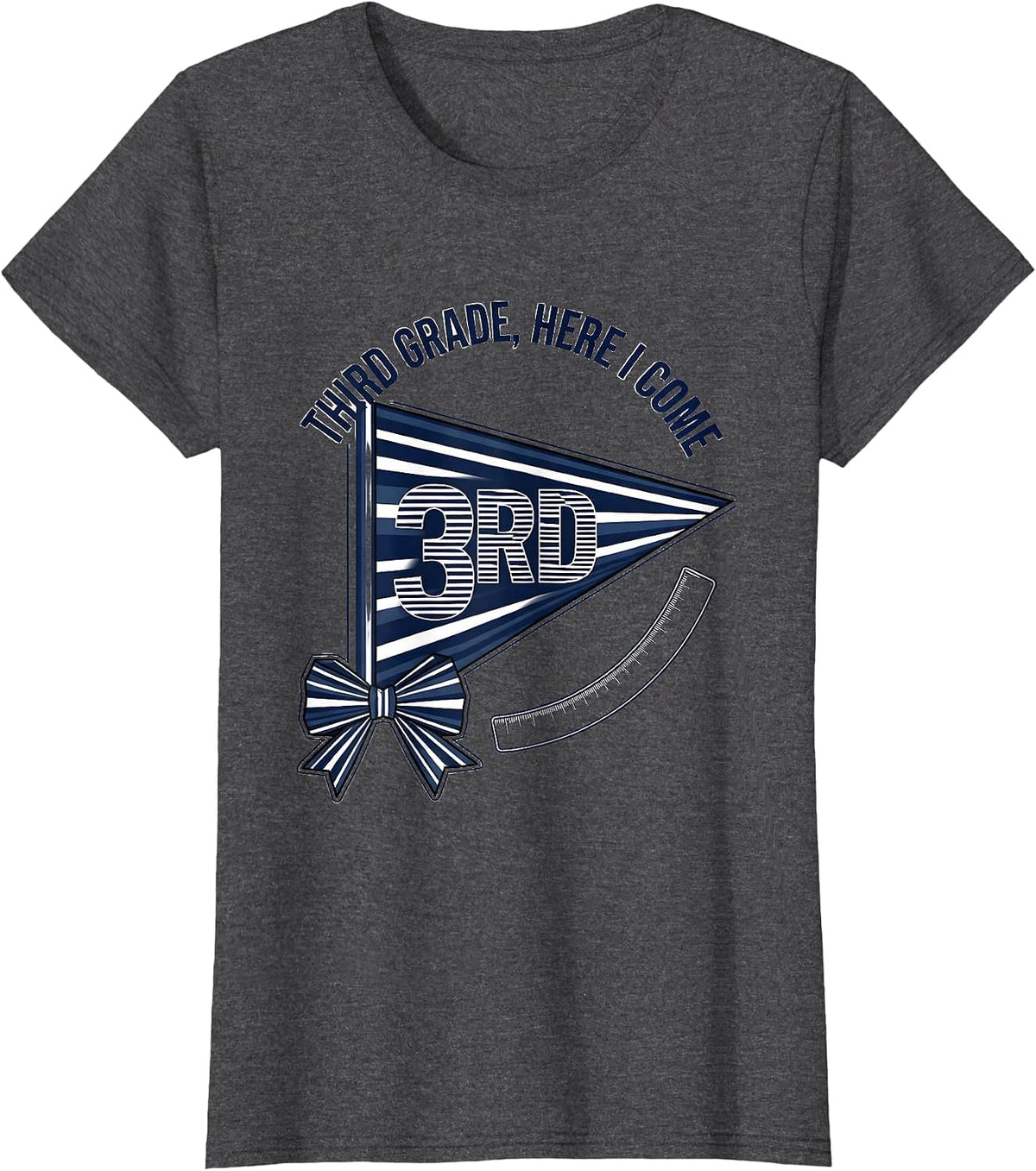 Women's Third Grade Here I Come Pennant Flag Back To School Girl T-Shirt - Dark Heather Grey