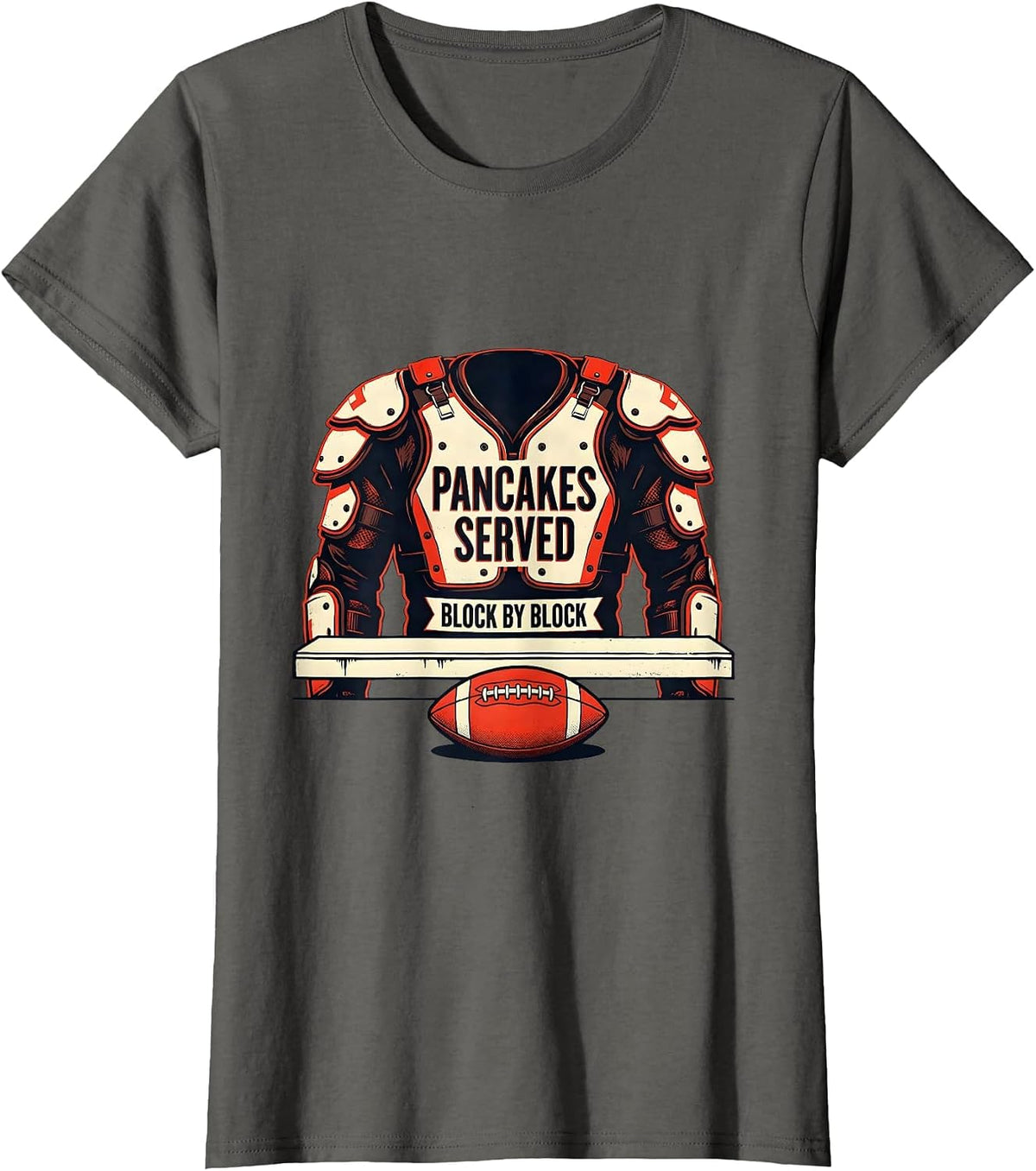 Women's Pancakes Served Block By Block Funny Football Lineman T-Shirt - Asphalt Grey