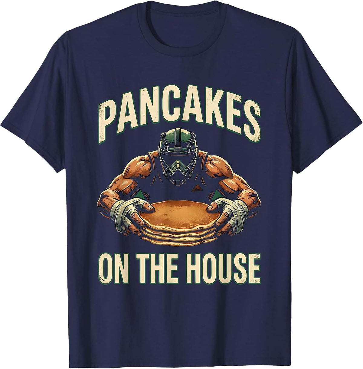 Pancakes On The House Vintage Football Lineman Game-Day T-Shirt - Navy Blue