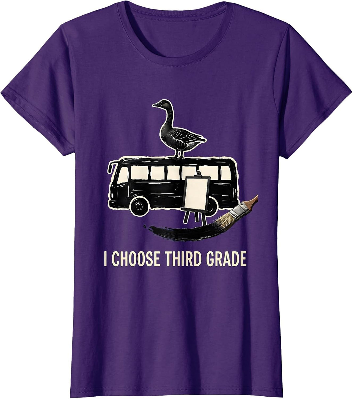 Women's I Choose Third Grade Cute Goose Teacher Back To School T-Shirt - Purple