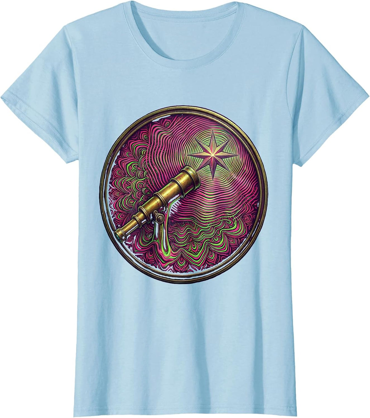 Vintage Telescope Star Gazing Astronomy Illustration T-Shirt - Baby Blue