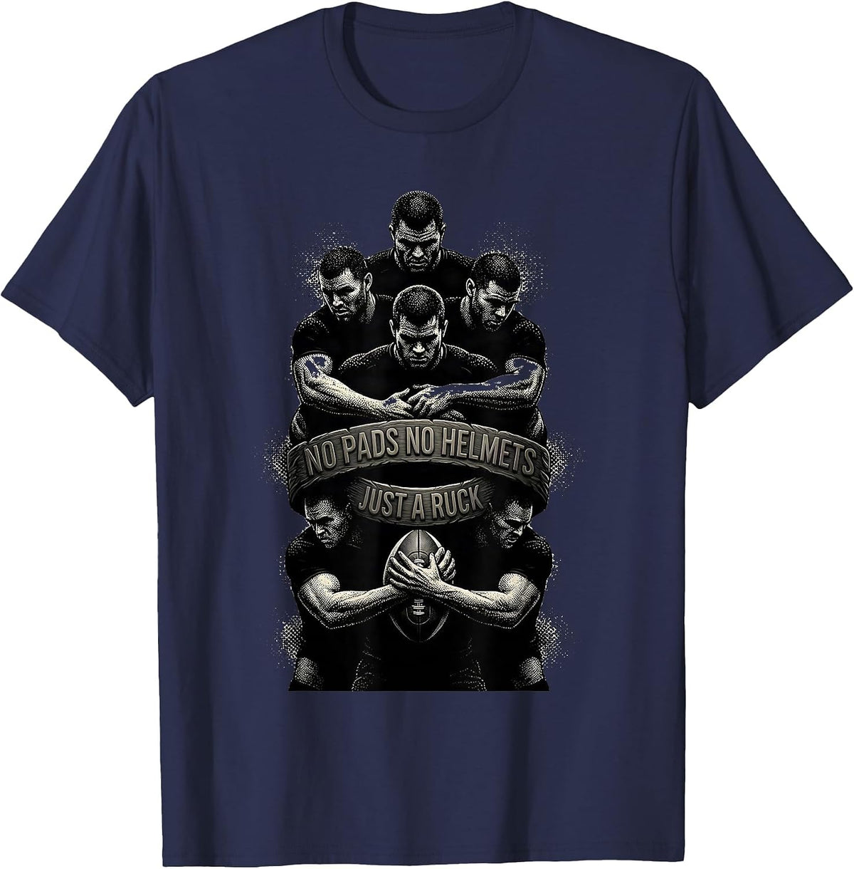 Men's No Pads No Helmets Just a Ruck Funny Rugby Player Gift T-Shirt - Navy Blue