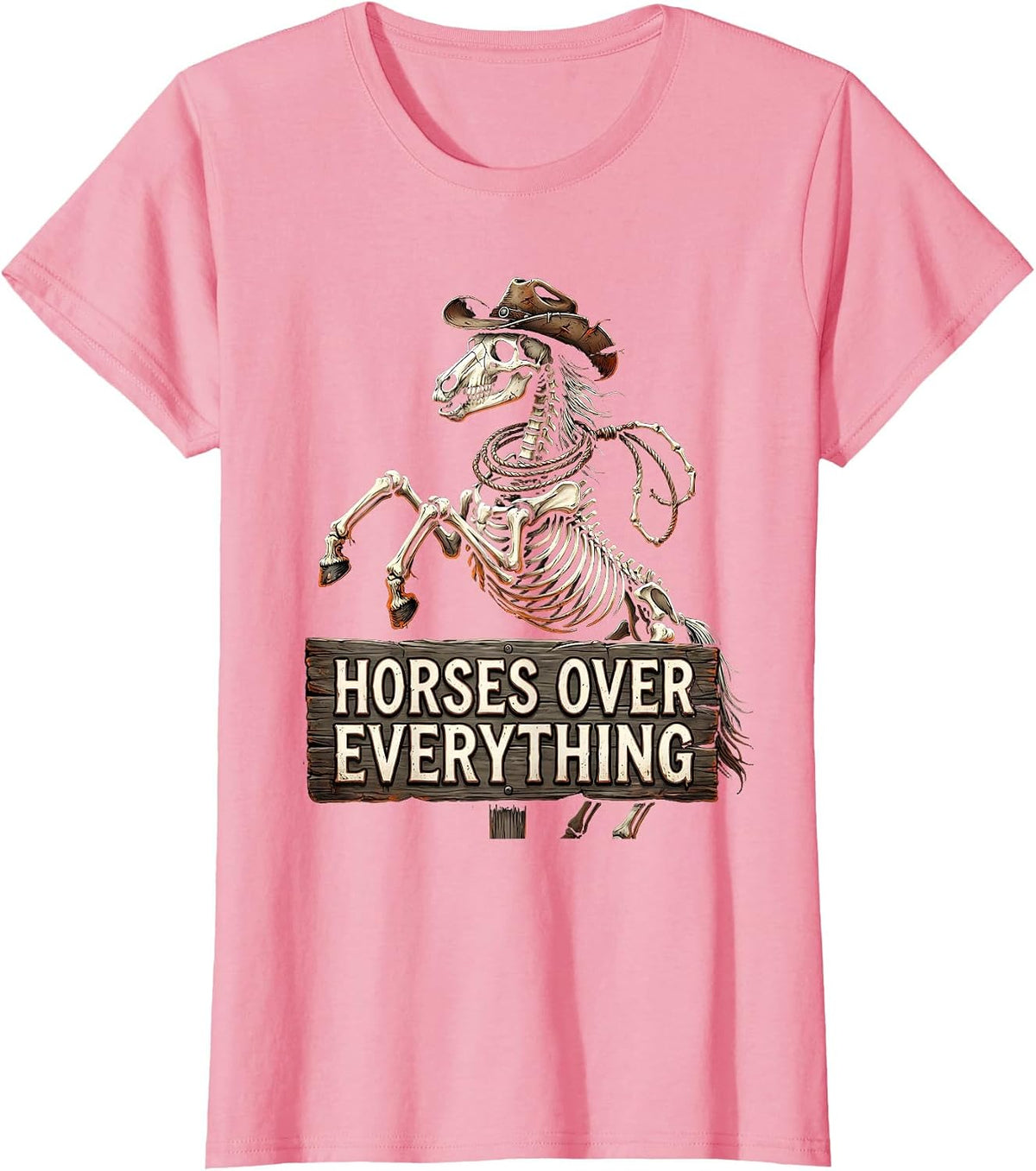 Women's Horses Over Everything Cowgirl Design T-Shirt - Pink