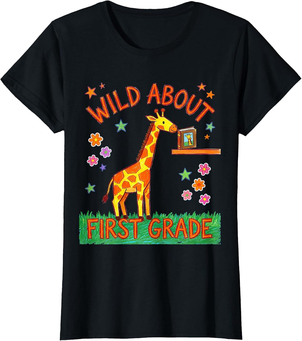 Wild About First Grade Naive Kidcore Teacher Back To School T-Shirt - Black