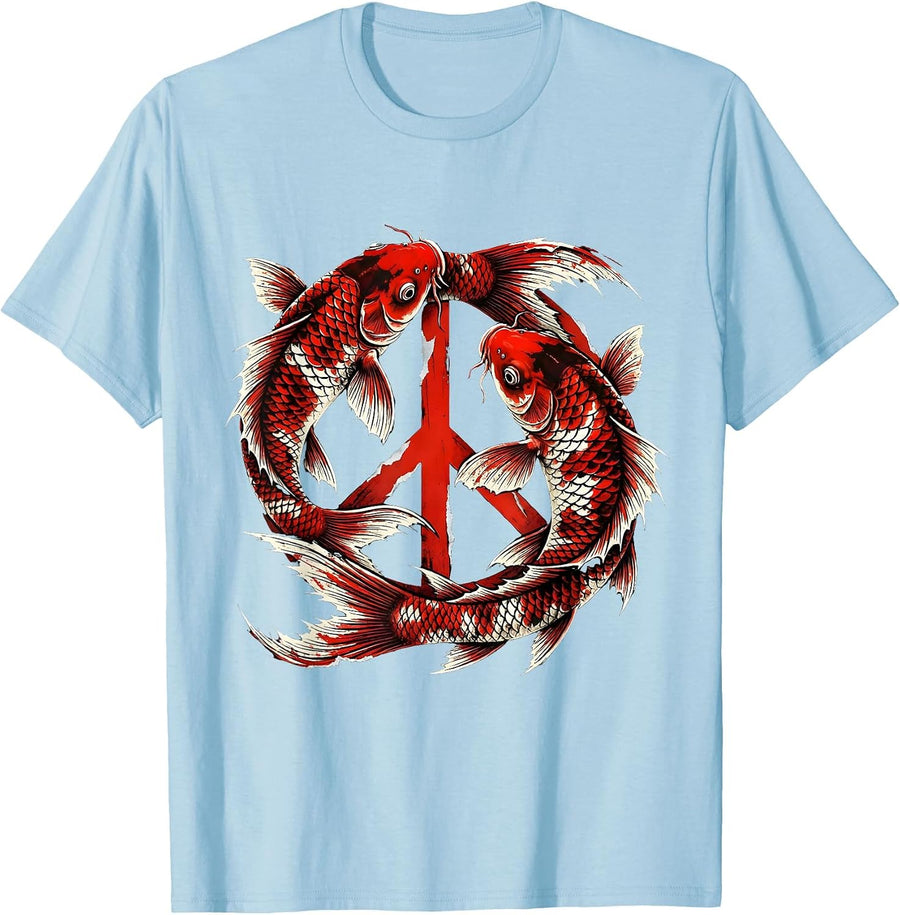 Men's Koi Fish Peace Sign Graphic Design T-Shirt - Baby Blue