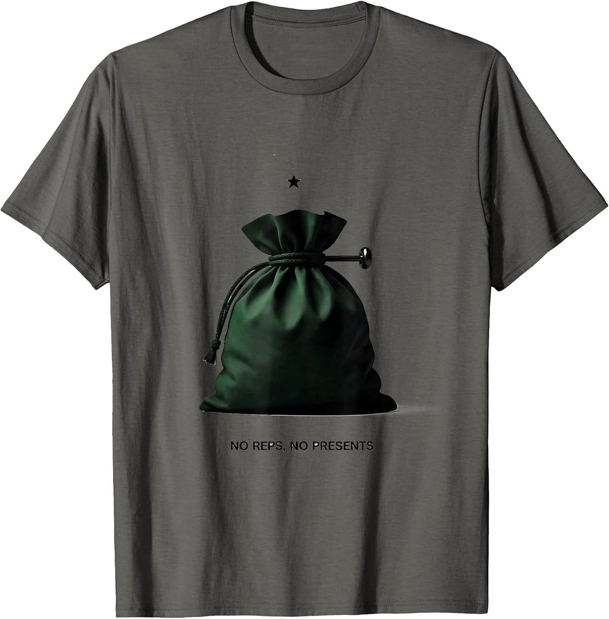 Men's No Reps No Presents Funny Gym Humor Christmas Weightlifting T-Shirt - Asphalt Grey