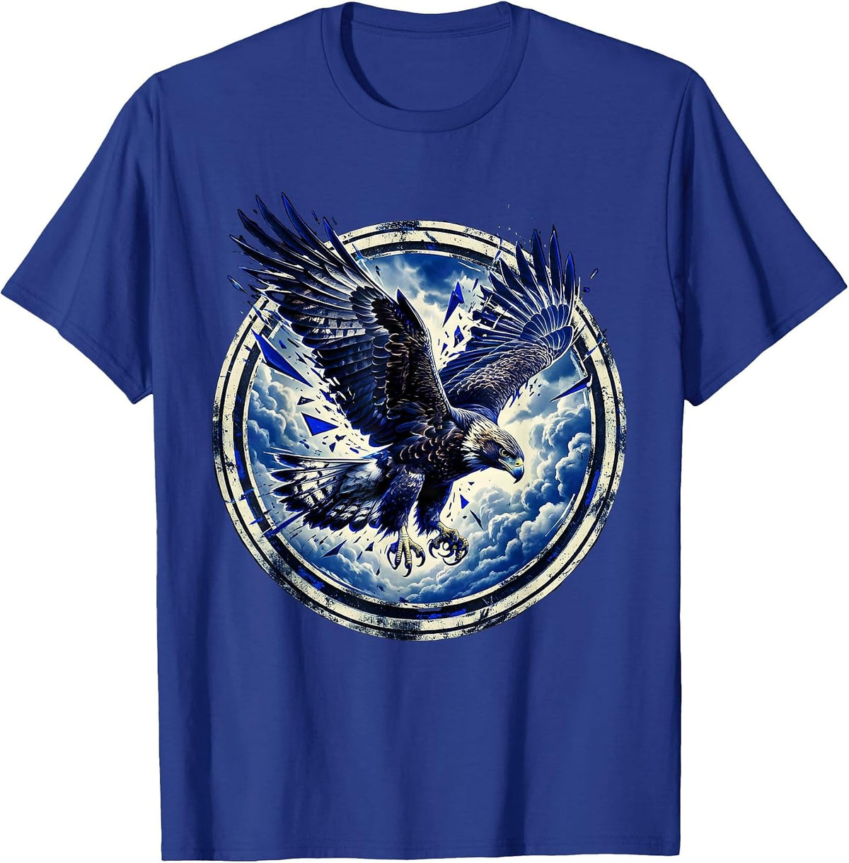 Falcon Diving Through Storm Clouds Freedom Design T-Shirt - Royal Blue