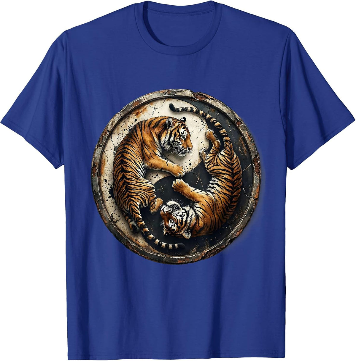 Tiger Yin Yang Circling Duo Graphic Design T-Shirt - Royal Blue