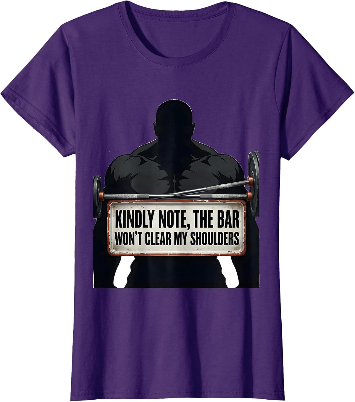 Women's Kindly Note, The Bar Won't Clear My Shoulders Funny Gym T-Shirt - Purple