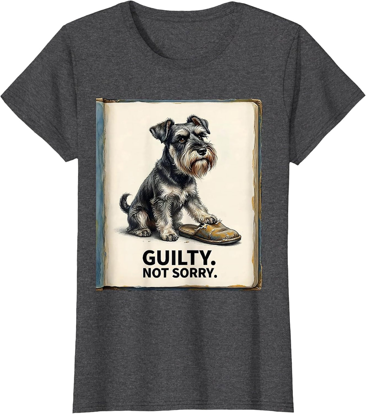 Women's Guilty Not Sorry Storybook Miniature Schnauzer Owner Humor T-Shirt - Dark Heather Grey
