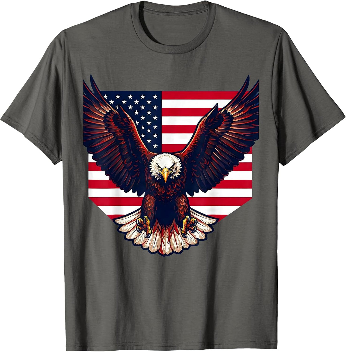 Boys American Flag Bald Eagle Soaring Patriotic T-Shirt - Asphalt Grey