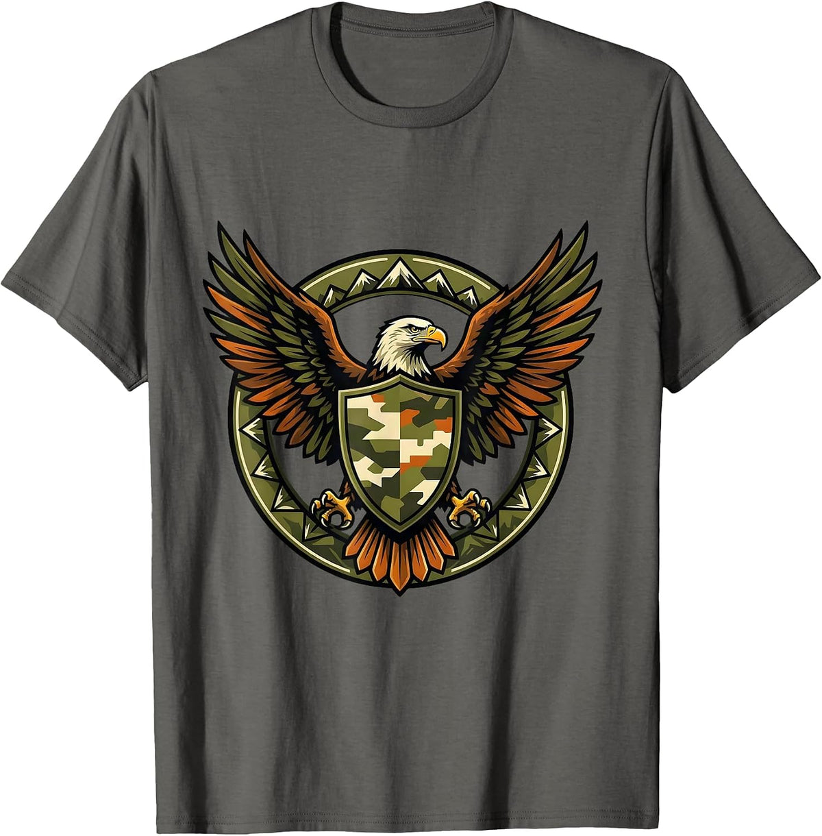 Eagle Clutching Camo Shield Patriotic Design T-Shirt - Asphalt Grey