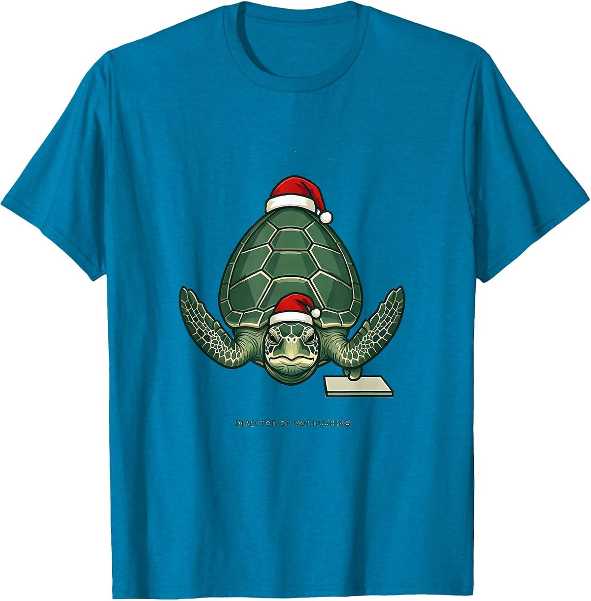Director of Not Rushing Minimalist Sea Turtle Santa Hat T-Shirt - Sapphire Blue