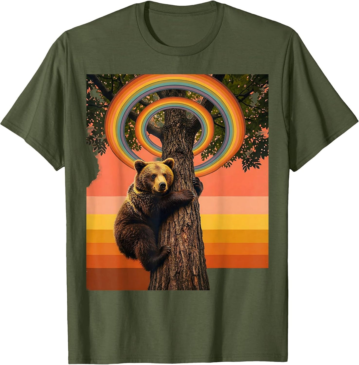 Bear Cub Climbing Tree Play Is Learning Design T-Shirt - Olive Green