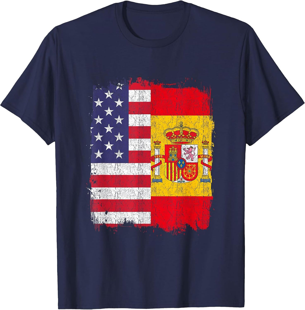 USA Spain Flag American Spanish T-Shirt - Navy Blue