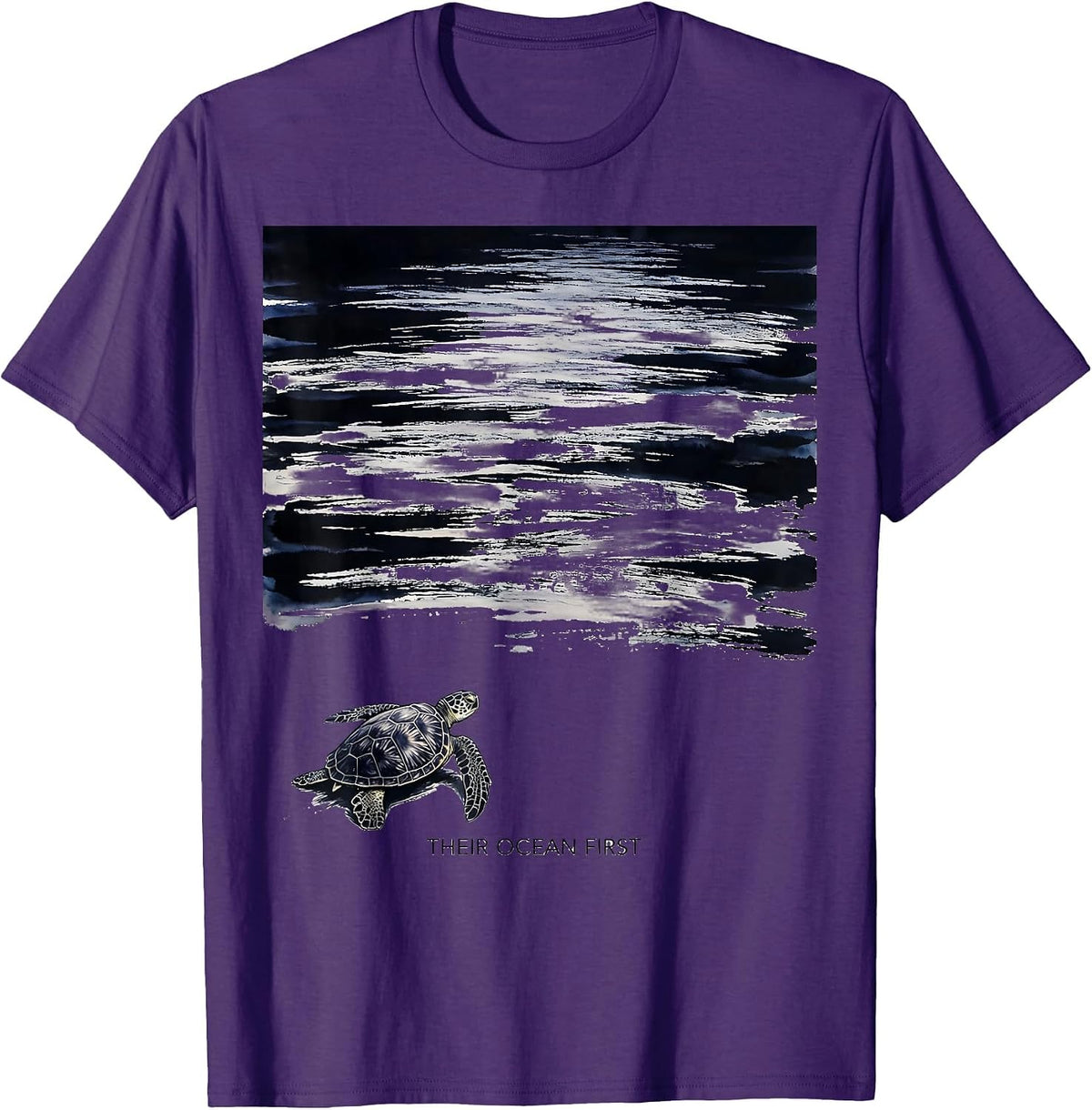 Men's Their Ocean First Ink Brush Sea Turtle Beach Souvenir T-Shirt - Purple