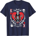 Creepy Skeleton King of Hearts Halloween Playing Card Poker T-Shirt - Navy Blue