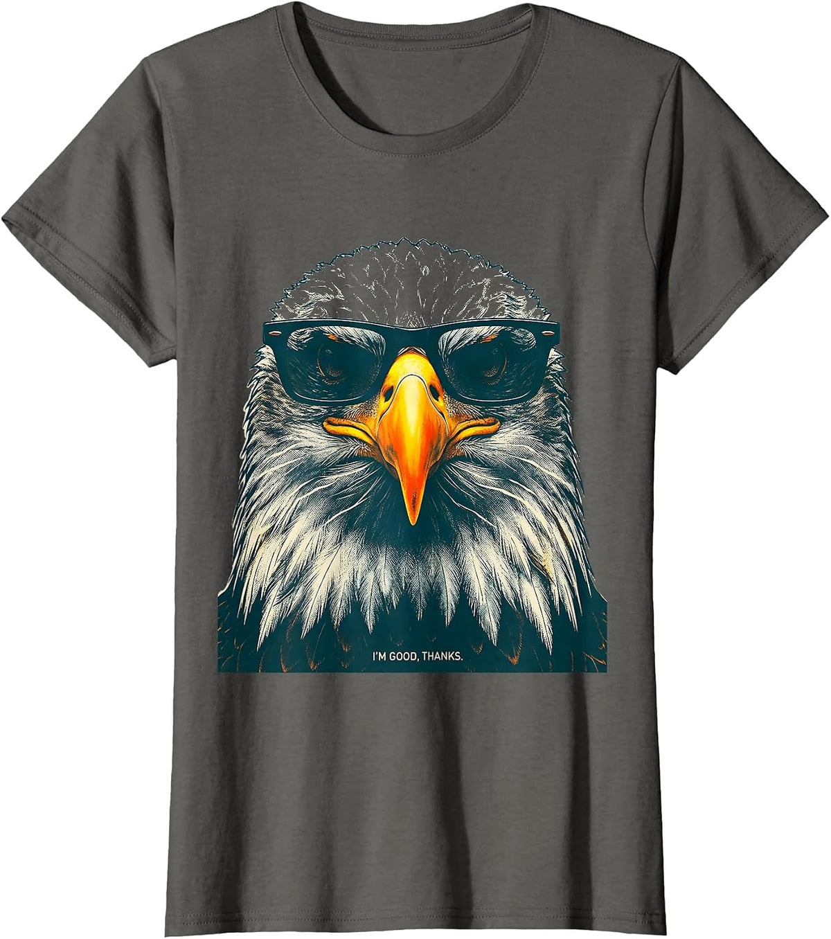 Women's I'm Good, Thanks Risograph Bald Eagle Sunglasses Novelty T-Shirt - Asphalt Grey