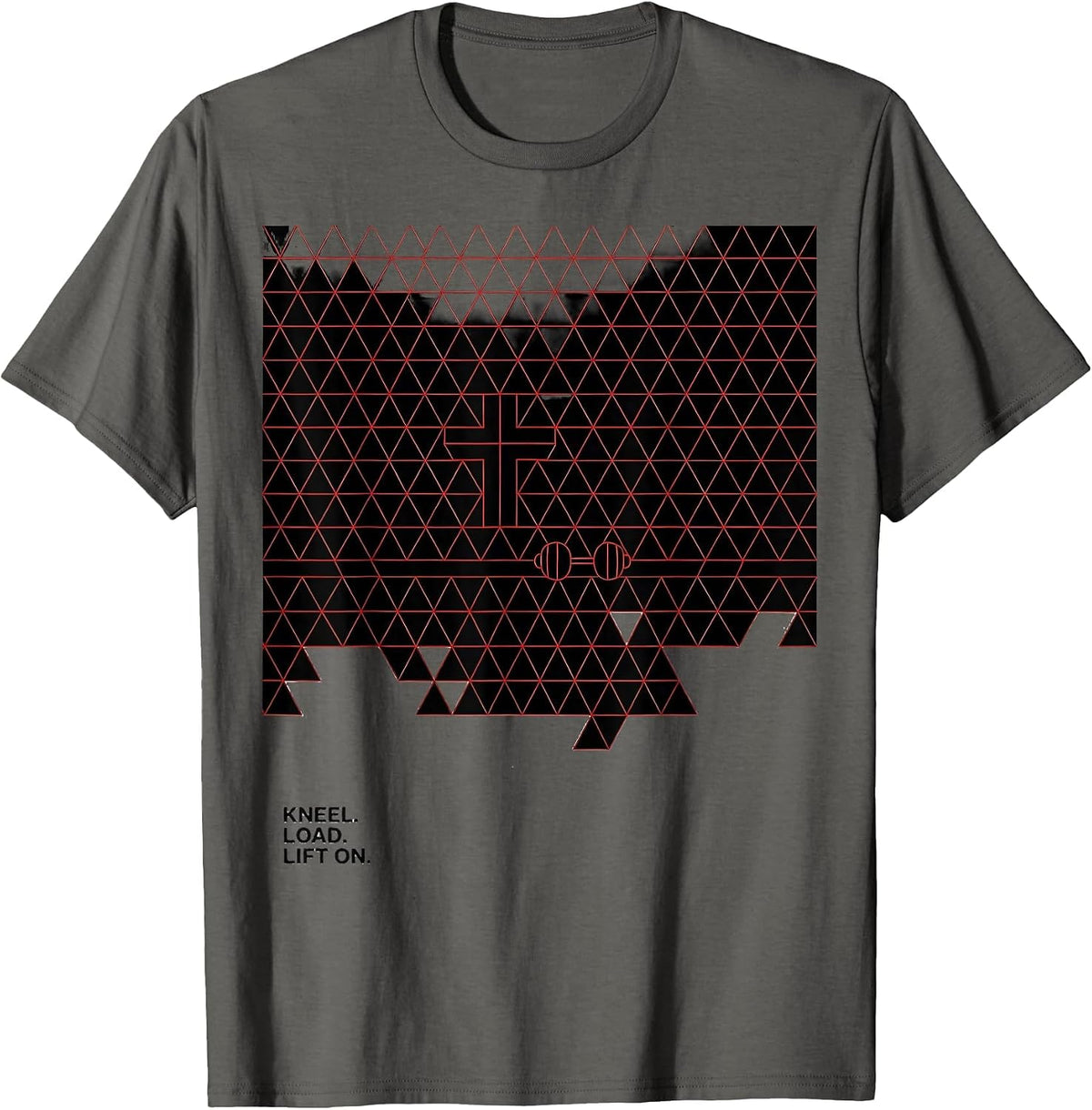 Kneel Load Lift On Geometric Christian Gym Workout T-Shirt - Asphalt Grey