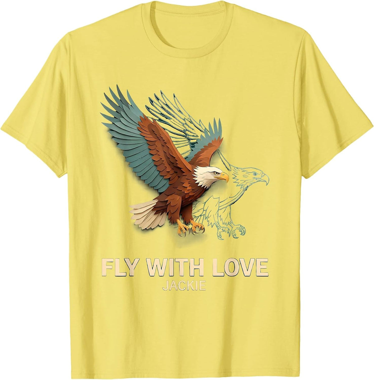 Men's Fly With Love, Jackie Paper Cutout Bald Eagle Memorial T-Shirt - Lemon Yellow