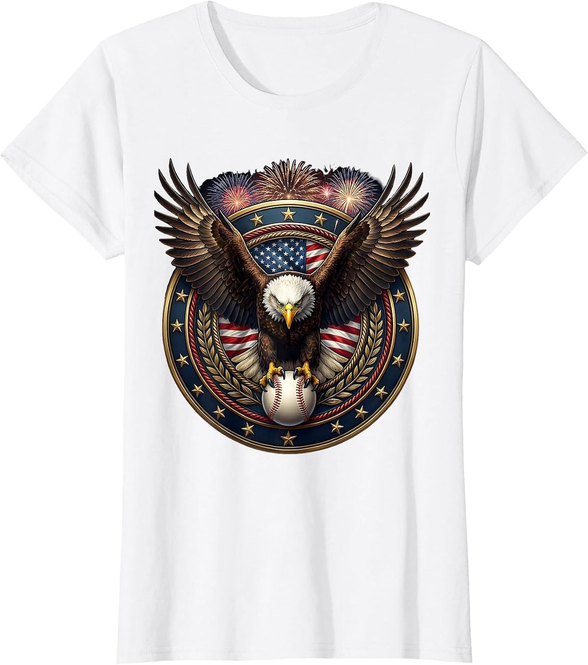 Eagle Clutching Baseball Graphic Tee T-Shirt - White