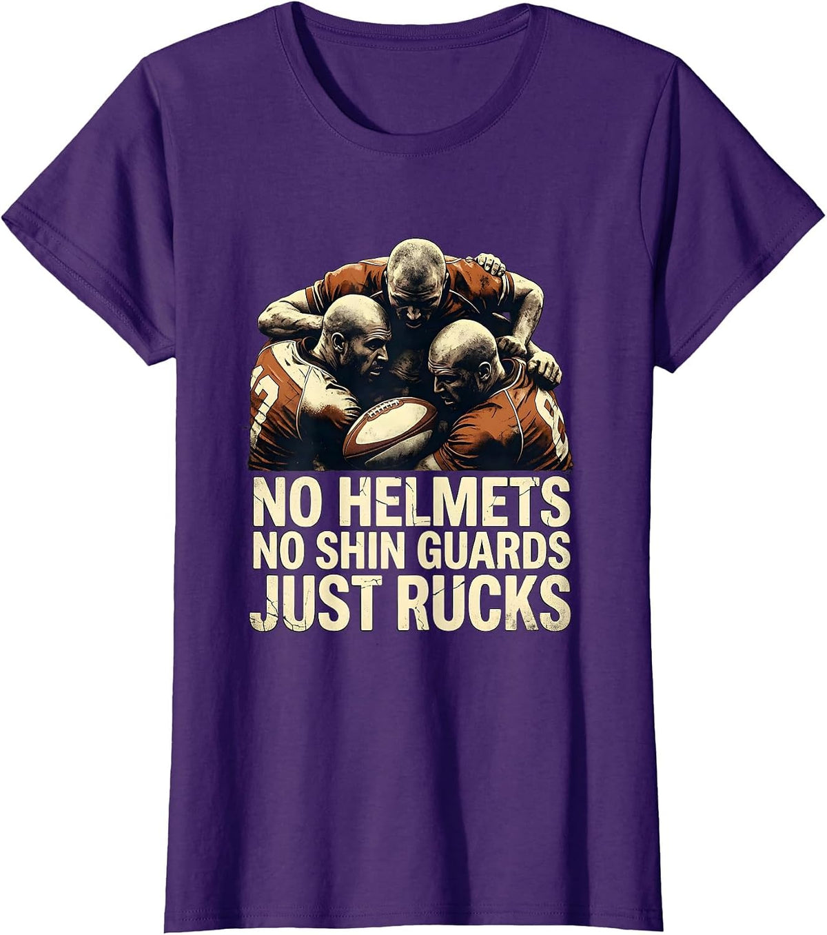 Women's No Helmets No Shin Guards Just Rucks Funny Rugby Player Fan T-Shirt - Purple