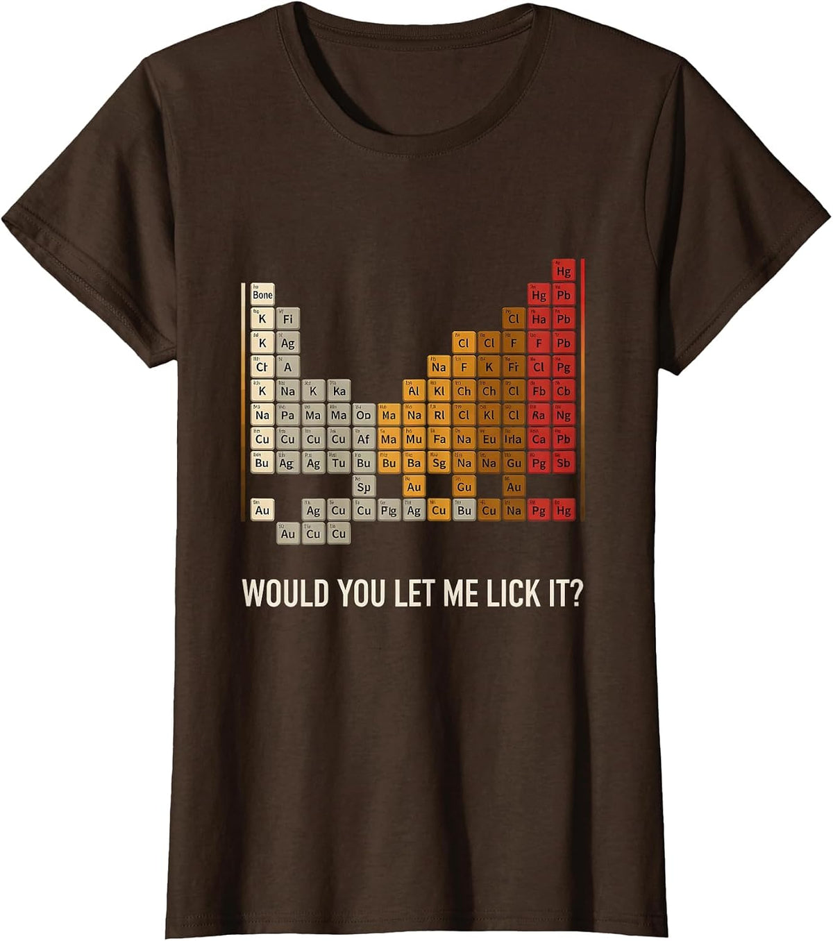 Women's Would You Let Me Lick It Funny Periodic Table Chemistry T-Shirt - Brown