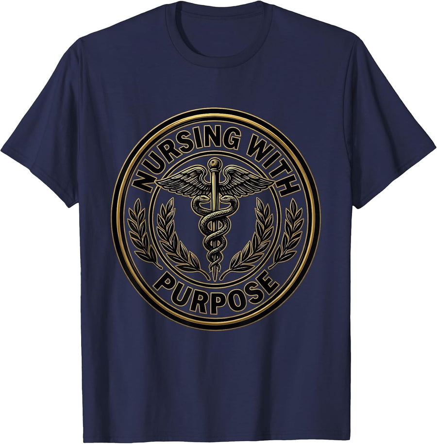 Nursing With Purpose Dedicated Nurse Design T-Shirt - Navy Blue