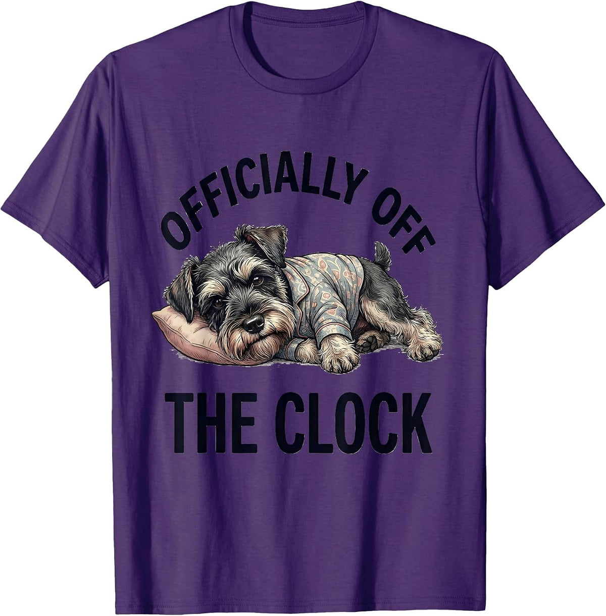 Officially Off The Clock Funny Sleepy Miniature Schnauzer T-Shirt - Purple