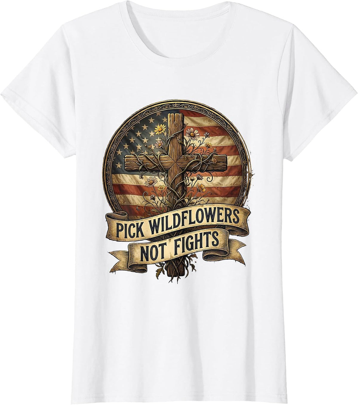 Pick Wildflowers Not Fights Floral Nature Design T-Shirt - White