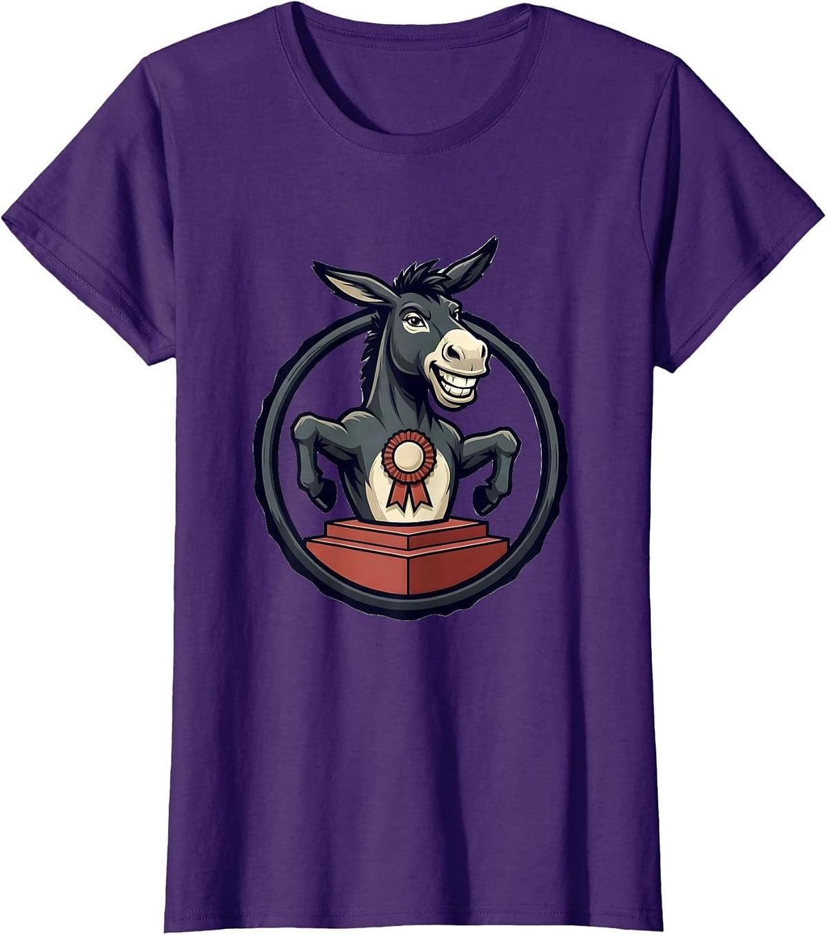 Women's Round Medal Smartass Donkey Mascot Logo Animal Lover Humor T-Shirt - Purple