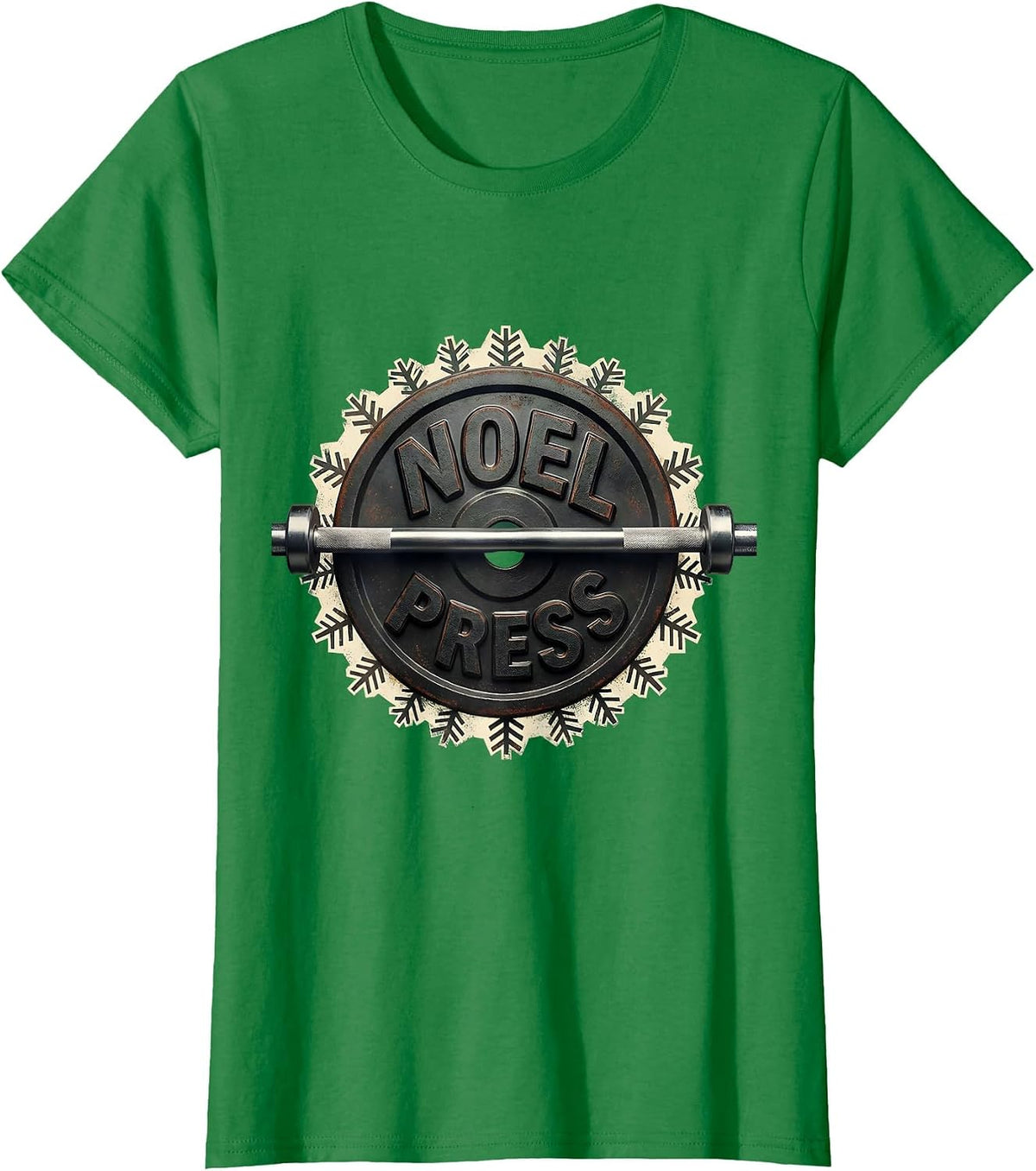 Noel Press Rubber Stamp Funny Christmas Gym Weightlifting T-Shirt - Kelly Green