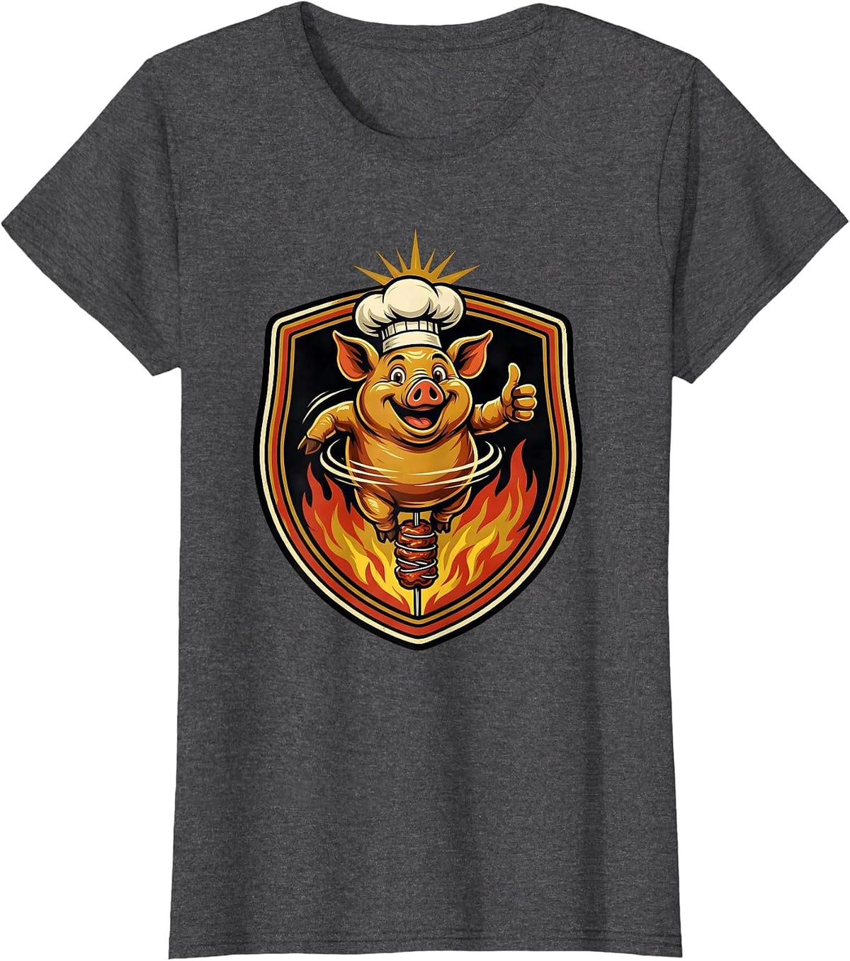 Women's Oktoberfest Roasted Pig on a Spit Illustration T-Shirt - Dark Heather Grey
