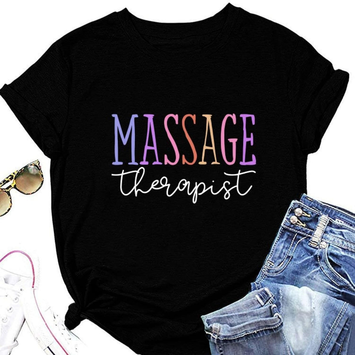 Massage Therapist T-Shirt for Women Spa Therapist Shirts Massage Lover Tee Massage Therapy Gift Short Sleeve Top - Black